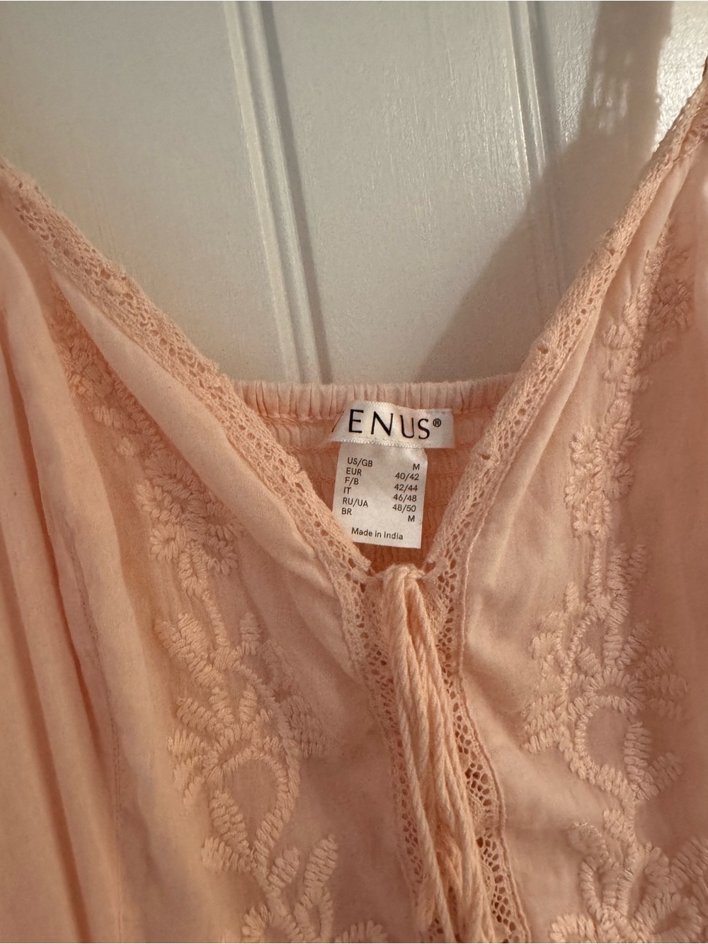 Boho Peach Ruffle Maxi Dress Lace Trim Smocked Back Festival Cottagecore - Picture 5 of 10